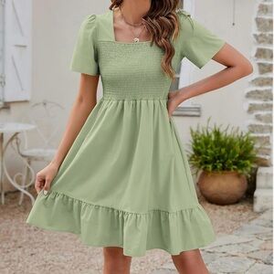 Summer Casual Puff Short Sleeve Smocked Dress